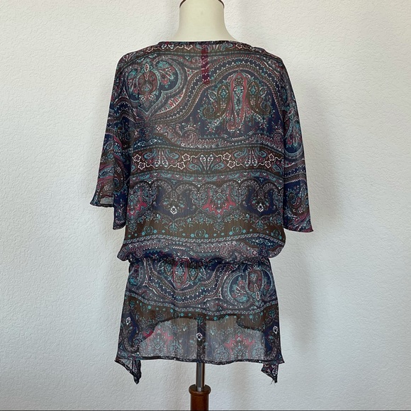 Eight sixty navy paisley chiffon drawstring top XS - Picture 4 of 4